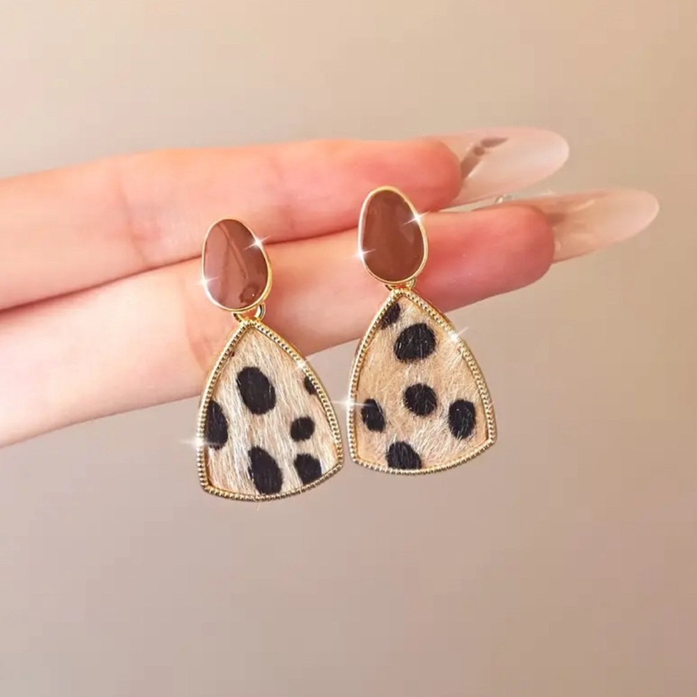 Coffee Brown Geometric Stud Earrings